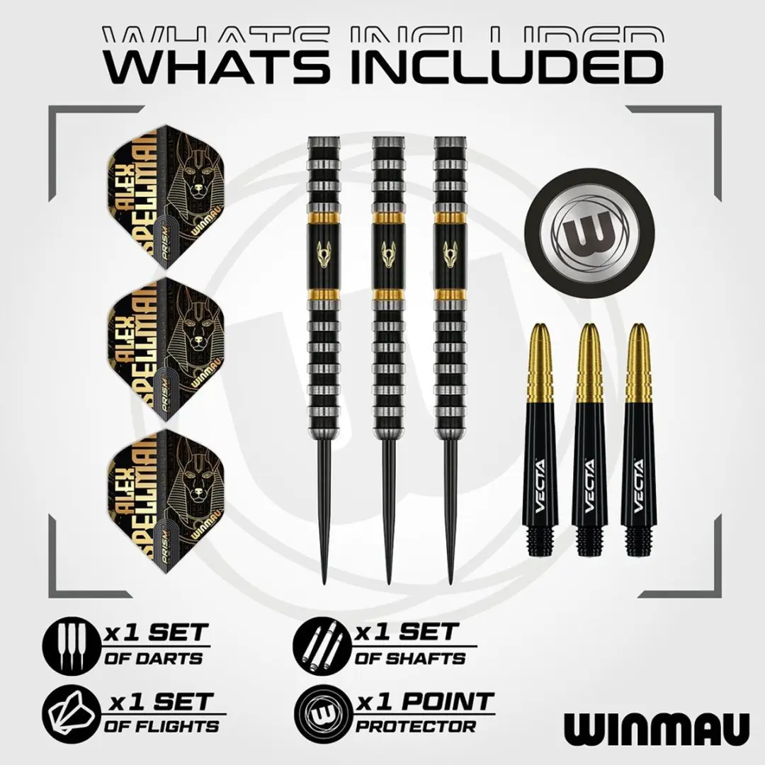 Winmau Alex Spellman 90% Dartpijlen - 3 Stuks - Goud/Zilver/Zwart