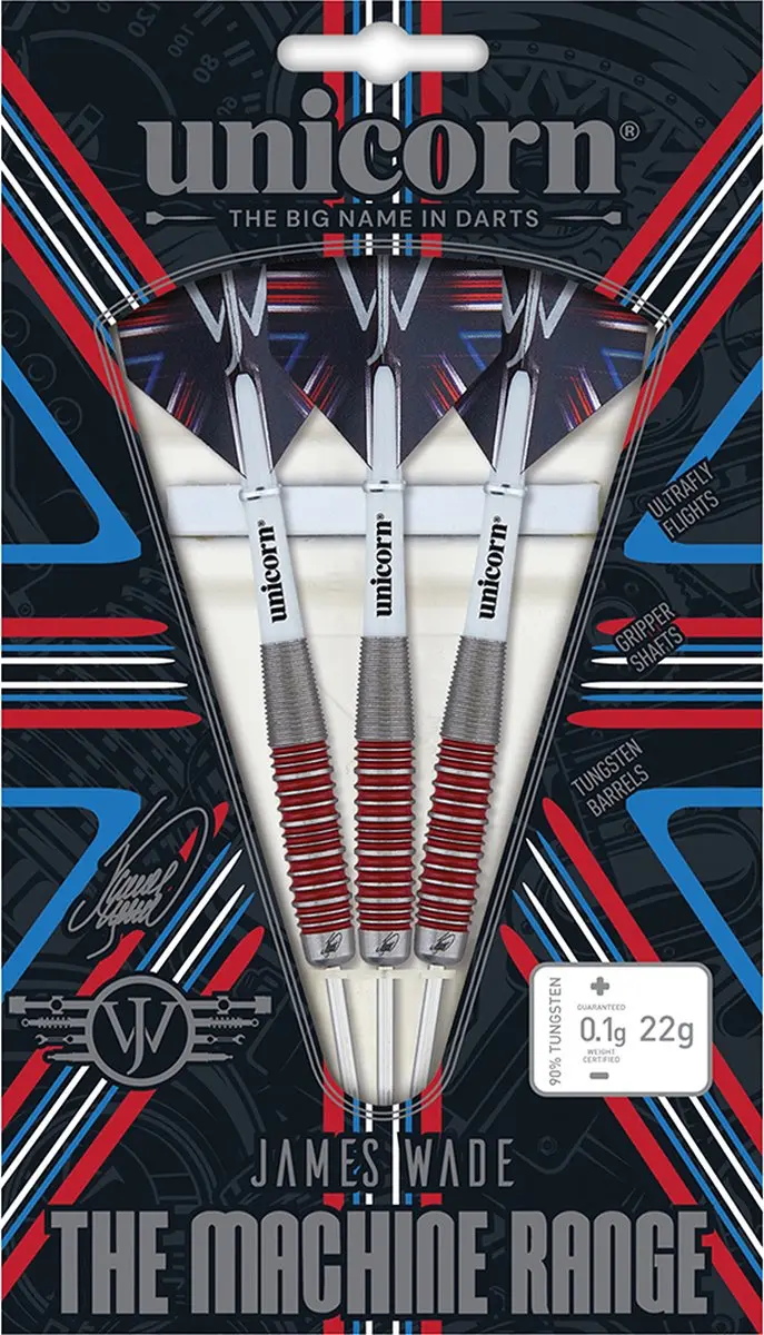 Unicorn James Wade The Machine 90% Dartpijlen - 3 Stuks - Rood/Zilver