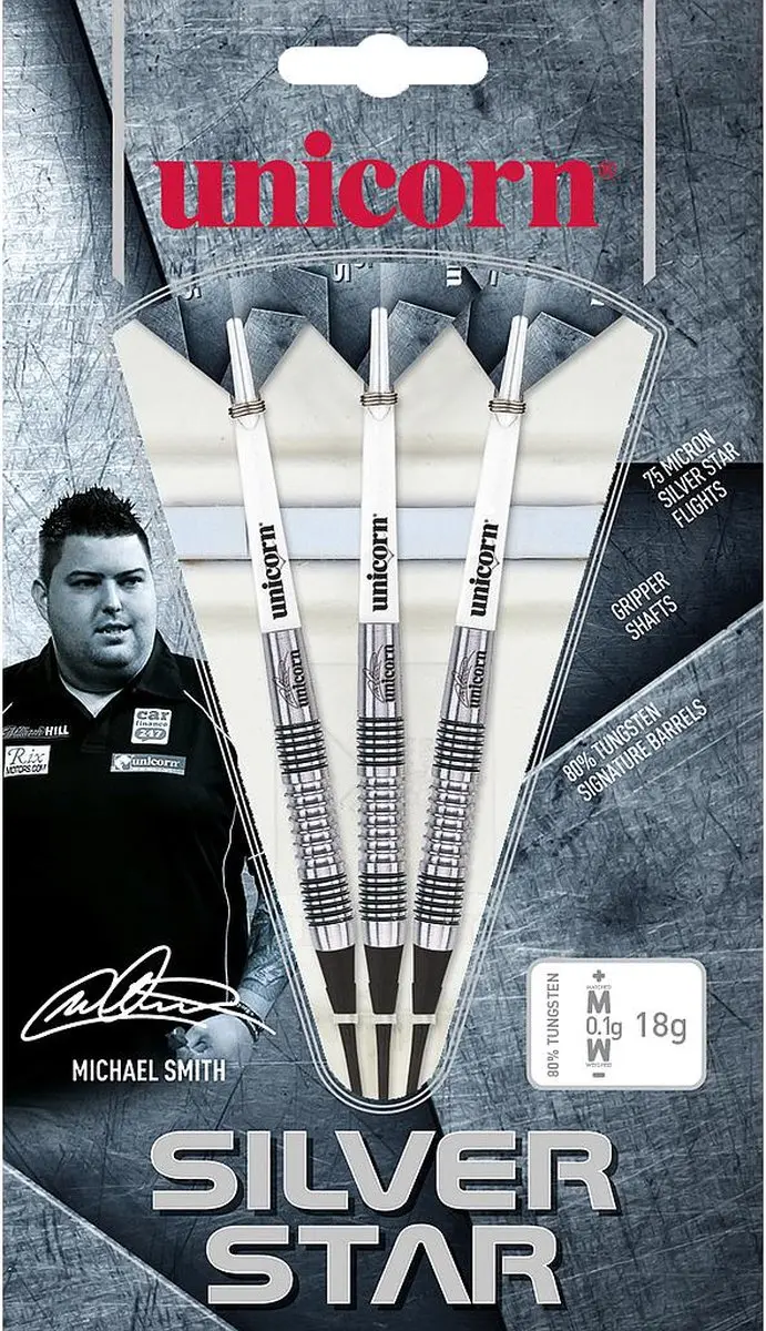 Unicorn Silverstar Michael Smith 80% Dartpijlen 24g - 3 Stuks