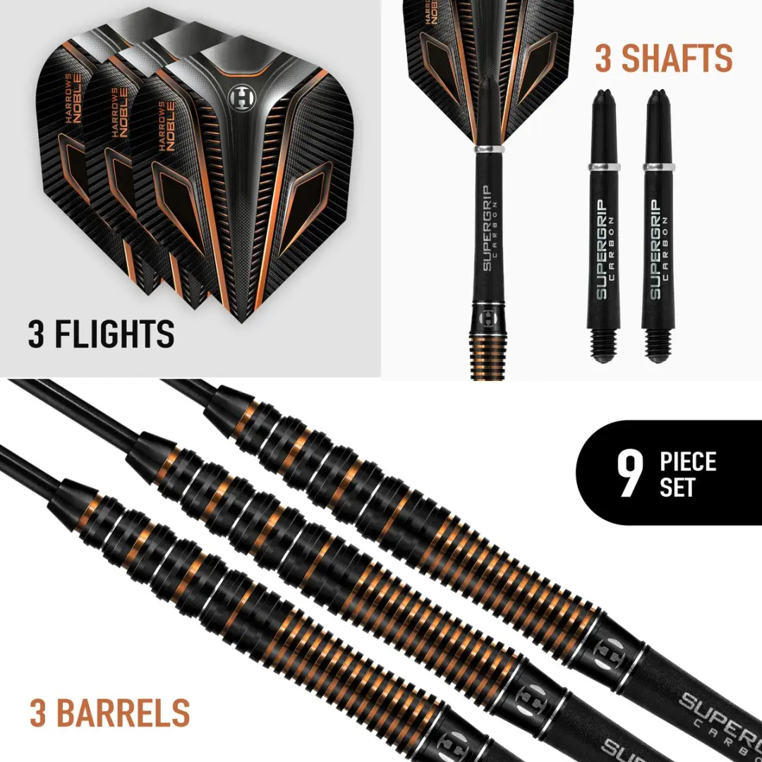 Harrows Noble 90% Tungsten 22gr - 3 Stuks - Zwart/Oranje