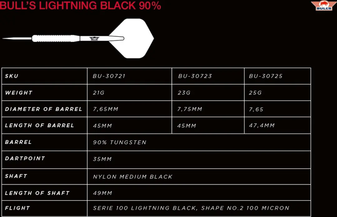Bull's Lightning Black Dartpijlen 25g - 3 Stuks