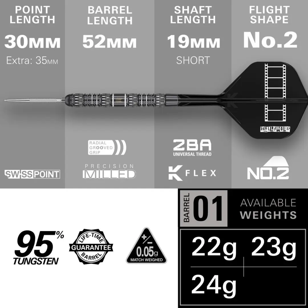 Target Chris Dobey 95K Swiss Point 95% Dartpijlen - 3 Stuks - Zwart