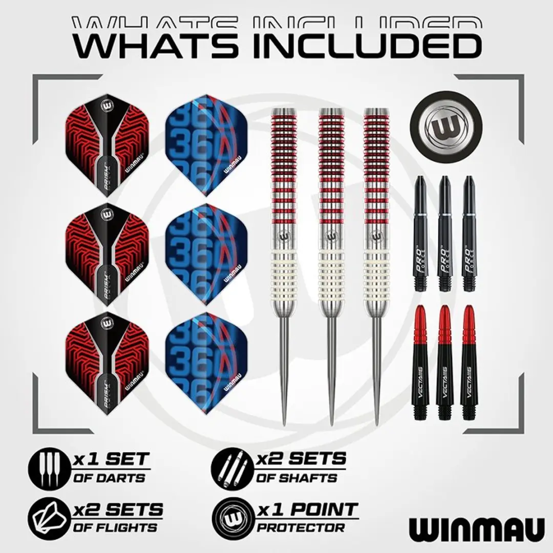 Winmau Team 360 Jack Johnson Dartpijlen 3 Stuks - Wit/Zilver/Rood - afbeelding 6 van 6