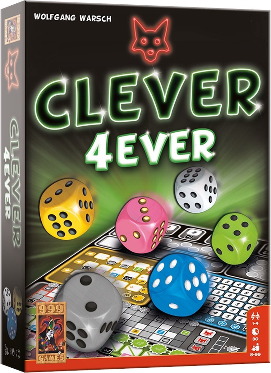 999 Games - Clever 4Ever - Dobbelspel - De vierde editie in de Clever-serie - Nieuwe categorieën en bonusacties - Gezelschapsspel - Familiespel - Strategiespel - Klein cadeautje