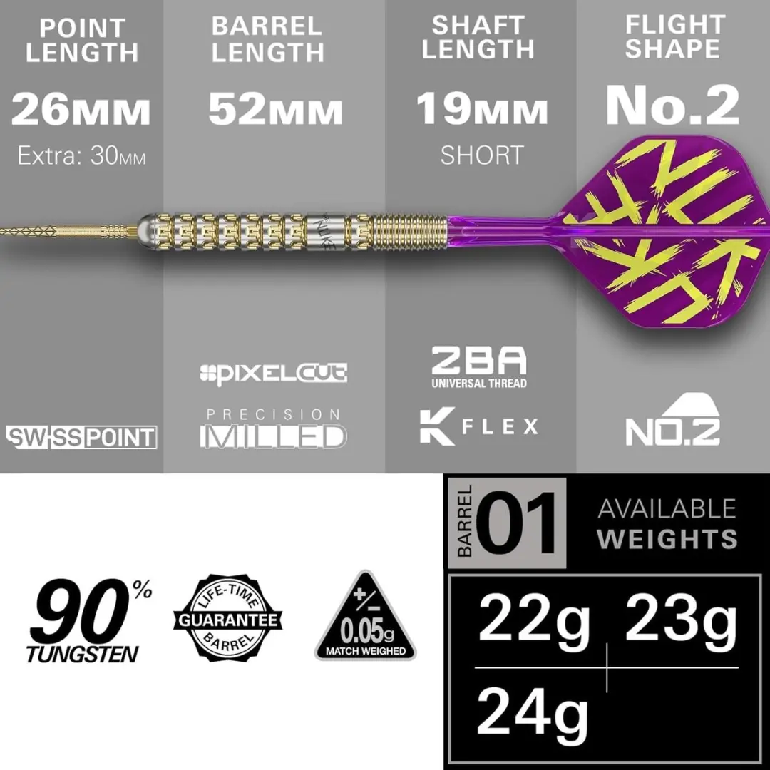Target Luke Littler Gen 1 Prodigy Darts 23G - 90% Tungsten - 3 Stuks - afbeelding 6 van 6