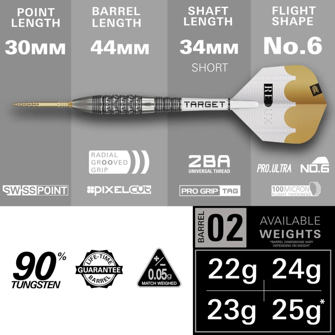 Target Redux 90% Tungsten Dartset Barrel 02 - 3 Stuks - Torpedo Vorm