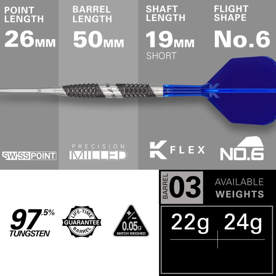 Target Darts 975 Ultra Marine Steel Tip Set 3 Stuks - 97.5% Tungsten - 22G