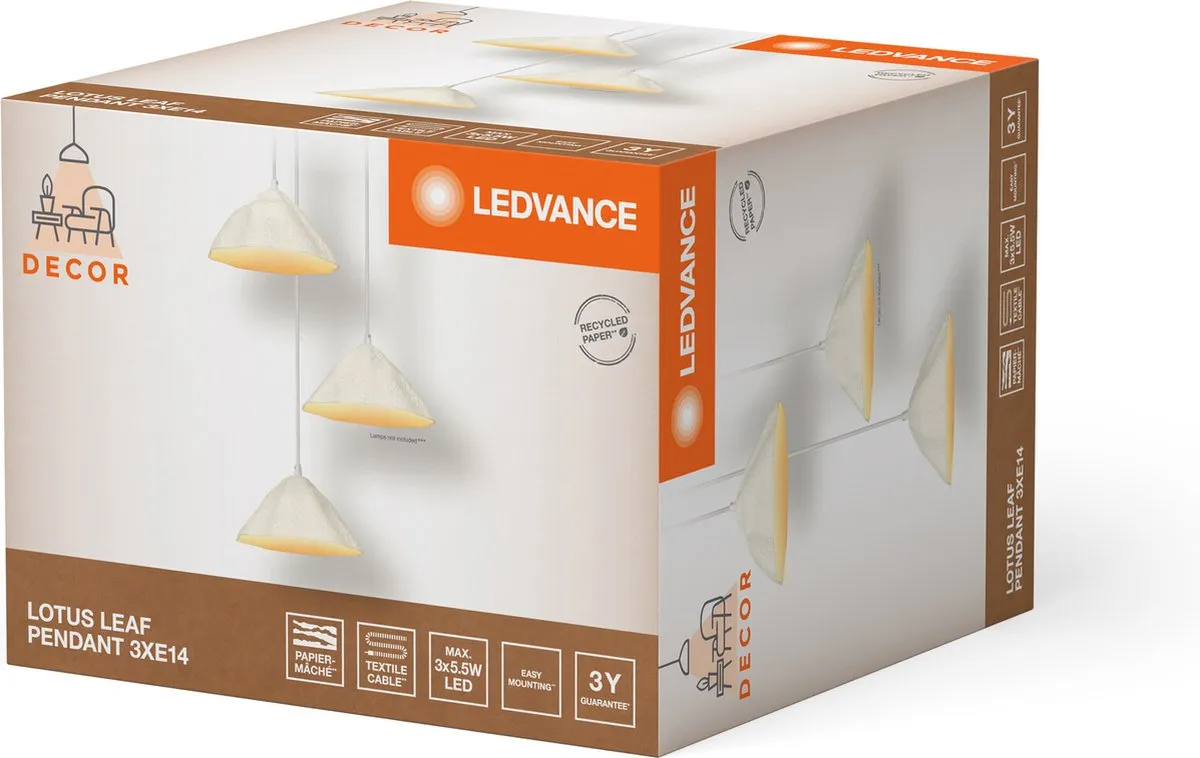 LEDVANCE Decor Lotus Leaf Hanglamp - 3 Lampen - Wit - E14 - afbeelding 6 van 6