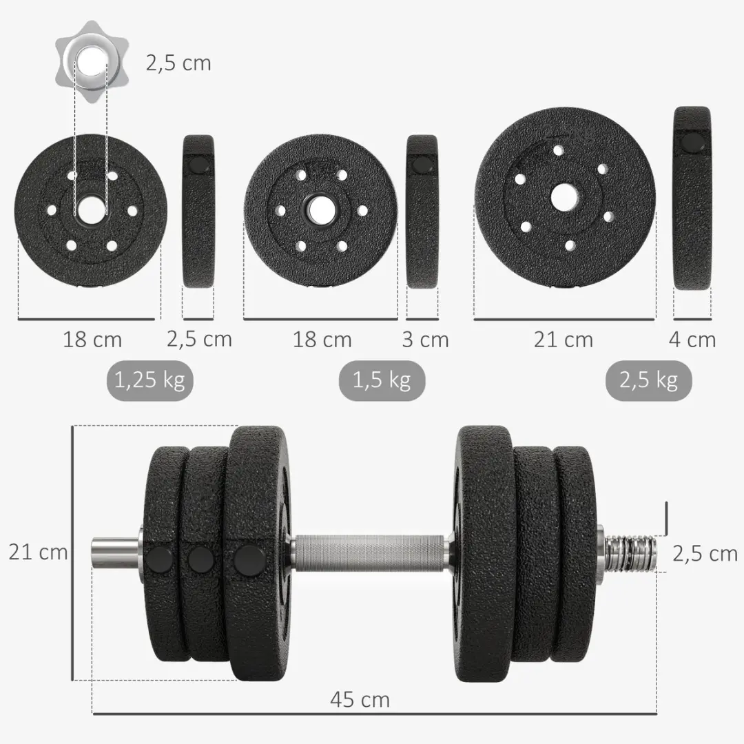 Homcom Hantelset 21kg - 12-delig - Kunstleder - Zwart