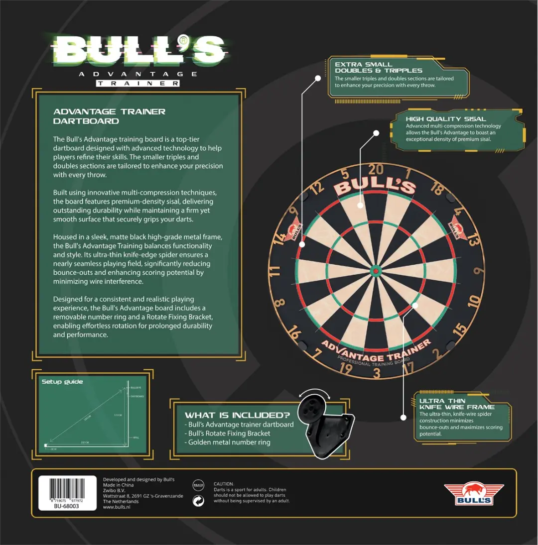 Bull's Advantage Trainer Dartbord BU-68003 - 45cm - Gouden Nummering - afbeelding 6 van 6