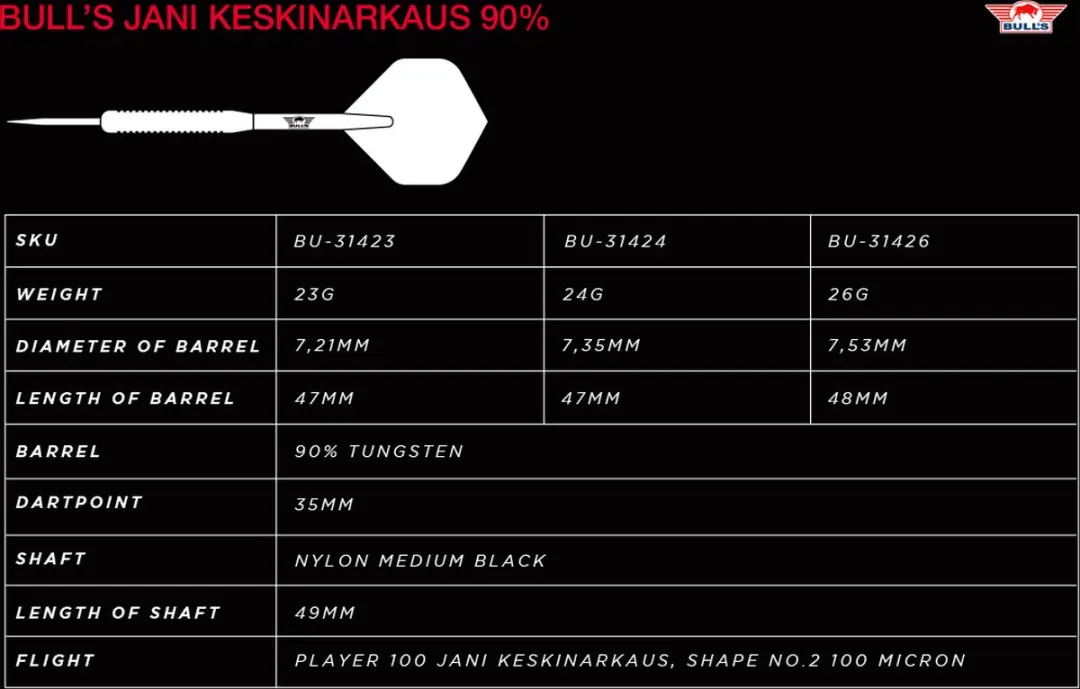 Bull's Jani Keskinarkaus Dartpijlen 26g - 3 Stuks