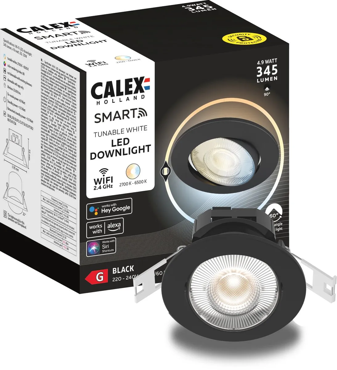Calex Slimme Inbouwspot Set 3 - 2700K Warm Wit - Zwart