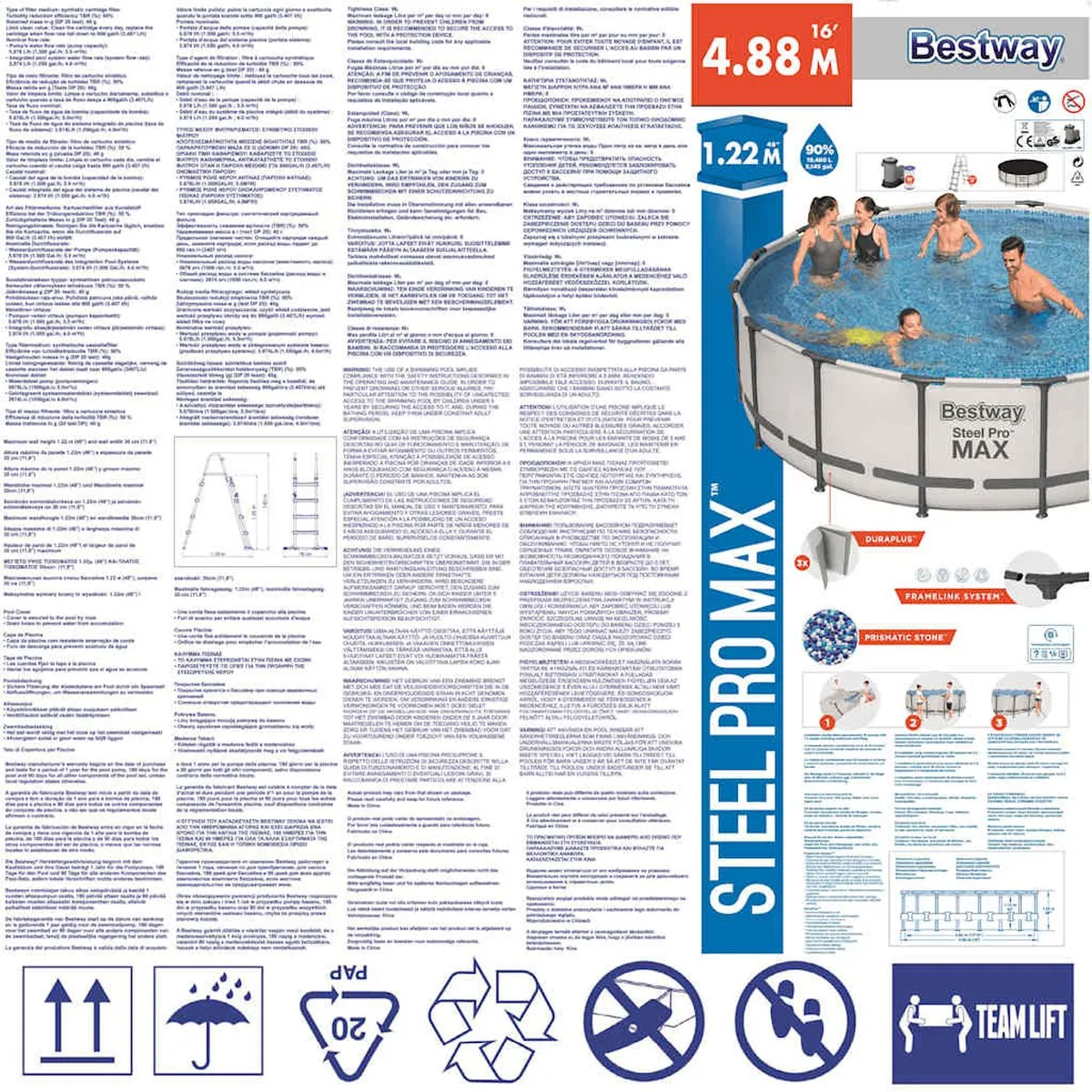Bestway Steel Pro MAX Zwembadset 488x122cm - 19.48m³ - Grijs