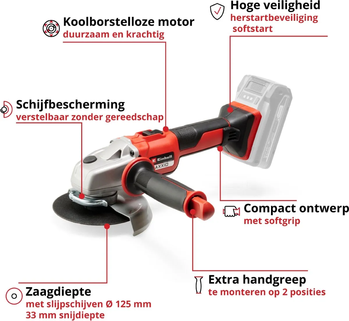 Einhell AXXIO 18/125 BL Li Accu Haakse Slijper - 18V - Ø125mm