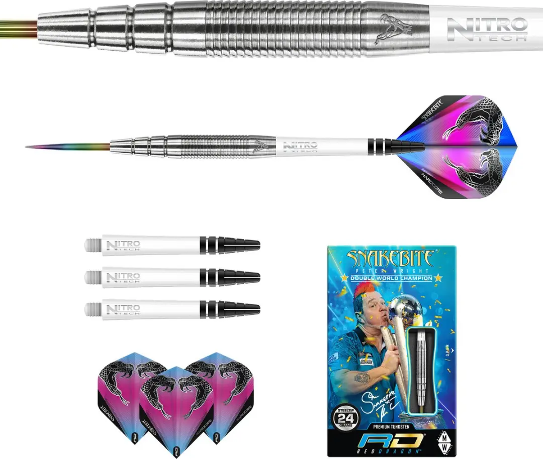 Red Dragon Peter Wright Snakebite PL15 Dartpijlen - 3 Stuks - Zilver