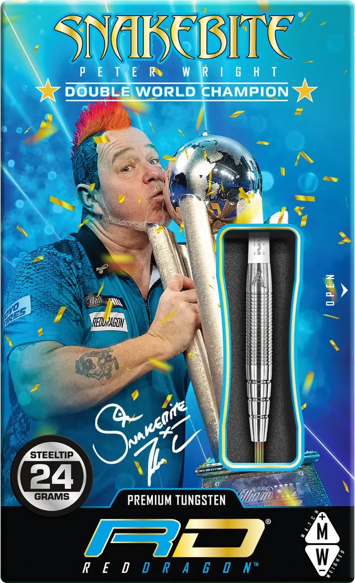 Red Dragon Peter Wright Snakebite PL15 Dartpijlen - 3 Stuks - Zilver
