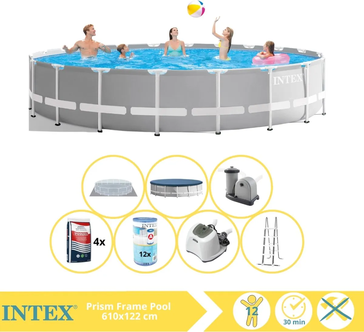 Intex Prism Frame Zwembad 610x122cm - 32.695L - Grijs/Wit