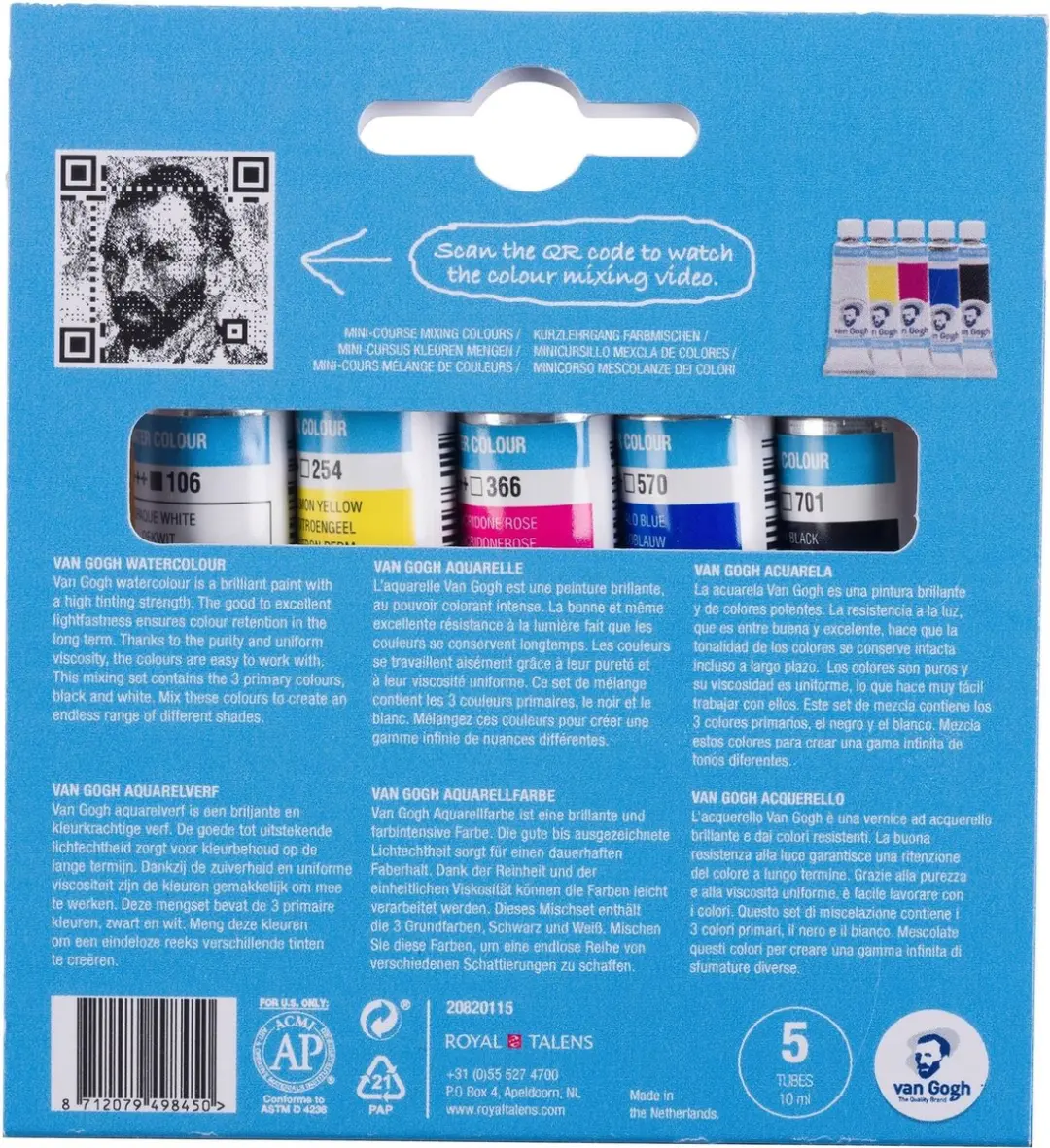 Van Gogh Aquarelverf Primaire Mengset - 5 Kleuren - 50ml