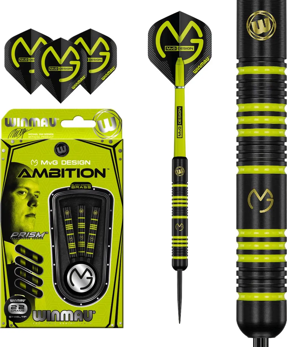 Winmau Michael van Gerwen Ambition Black Coated Brass Dartpijlen