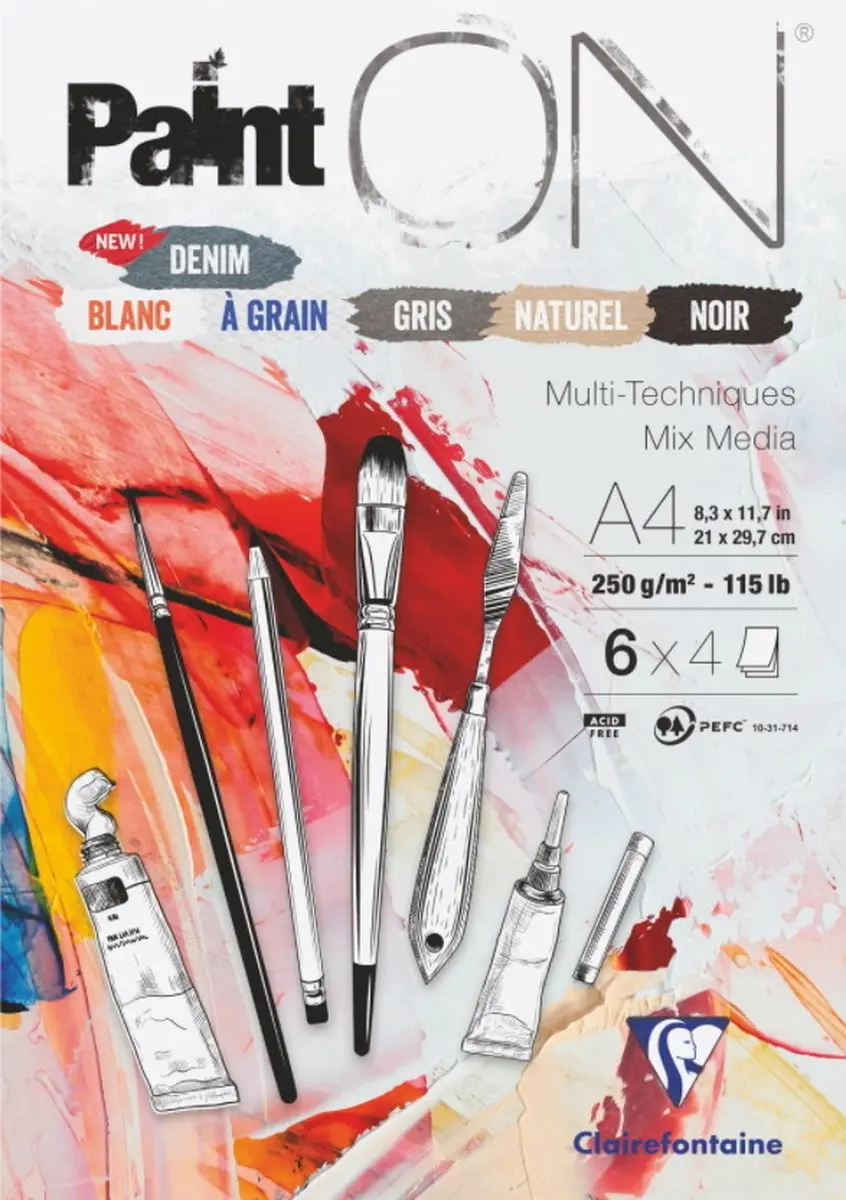 Clairefontaine Paint-ON A5 Blok - 24 Vel 250g - 6 Kleuren