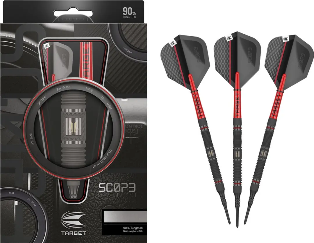 Target Darts Scope Soft Tip 18G - 3 Stuks - 90% Tungsten - Zwart
