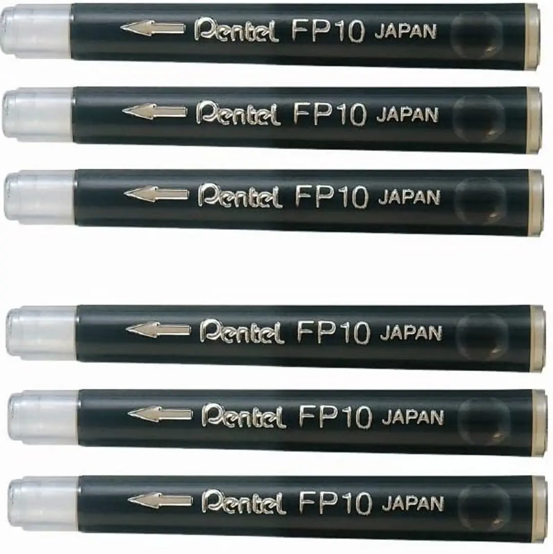 Pentel Pocket Brushpen - 8 Stuks (6x Zwart + 2 Vullingen) - Zwart