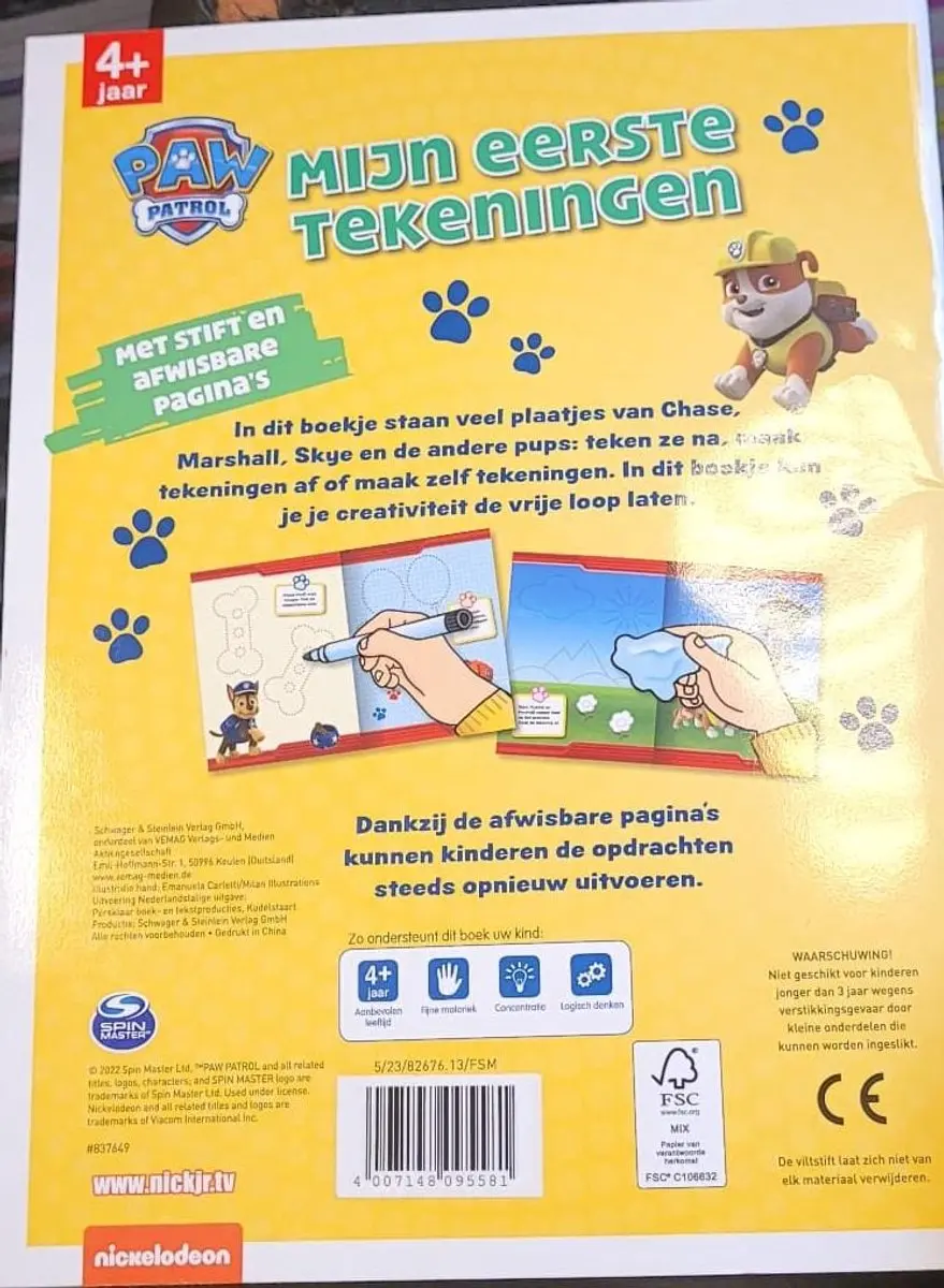 PAW Patrol Oefenboekje Tekenen - Afwisbaar 4+ jaar