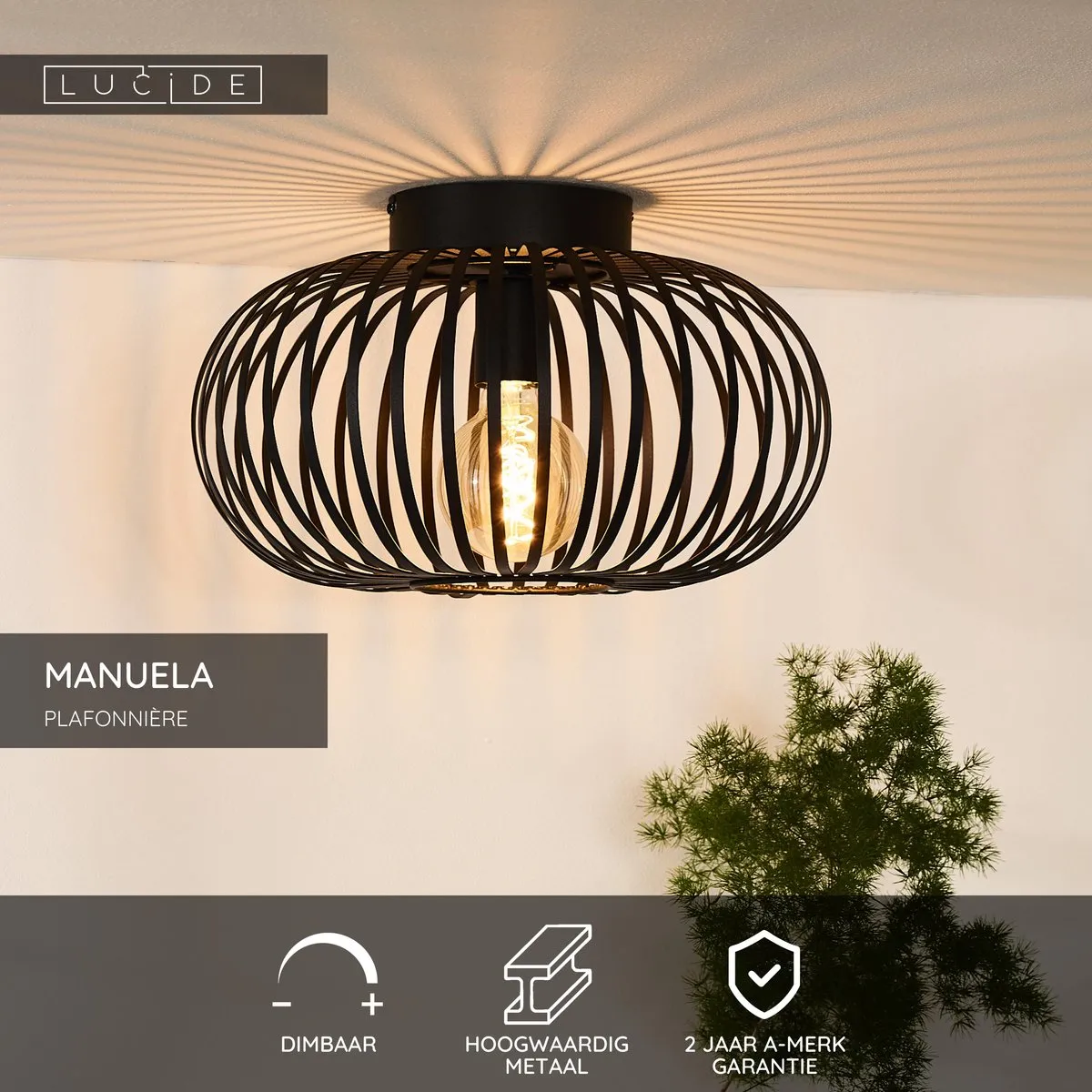 Lucide Manuela Plafondlamp Ø39,5cm - 1xE27 - Zwart