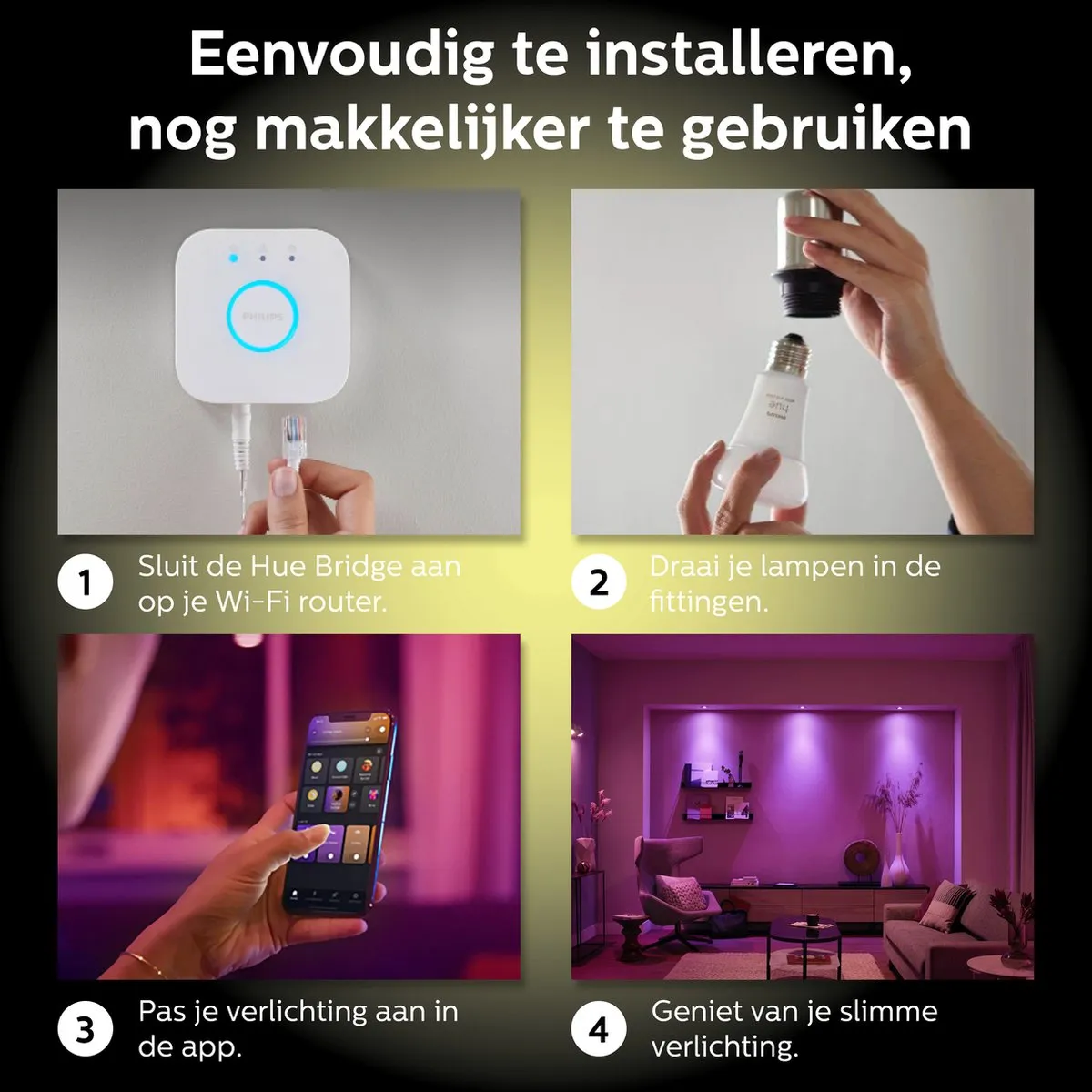 Philips Hue White Ambiance Voordeelpakket GU10 - 4 Spotjes 4.2W - Mat