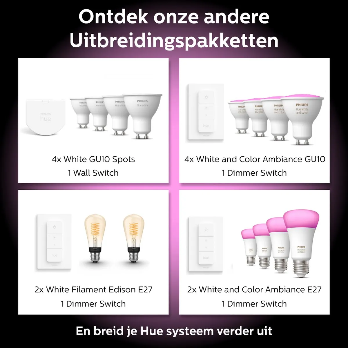 Philips Hue White Ambiance Voordeelpakket GU10 - 4 Spotjes 4.2W - Mat