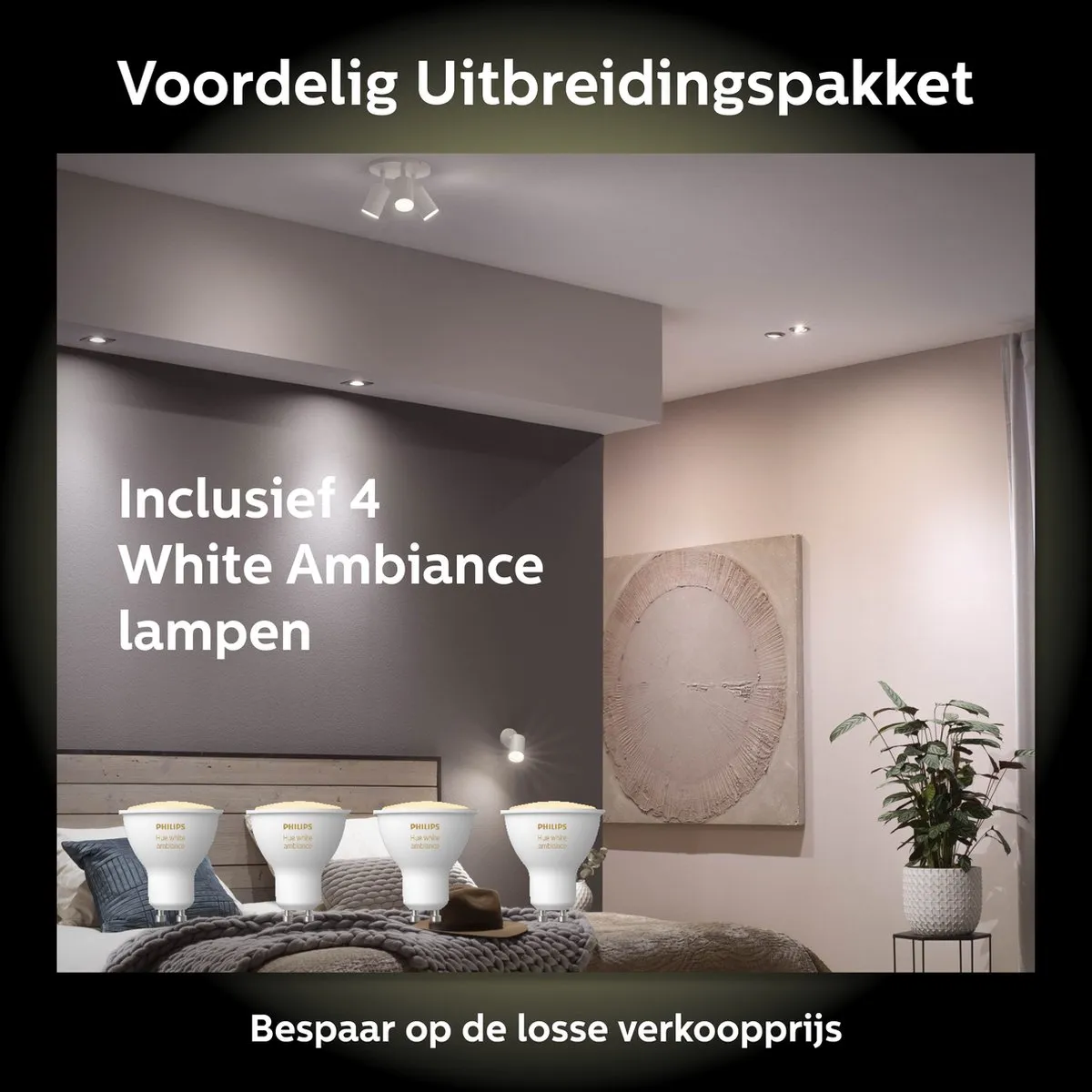 Philips Hue White Ambiance Voordeelpakket GU10 - 4 Spotjes 4.2W - Mat
