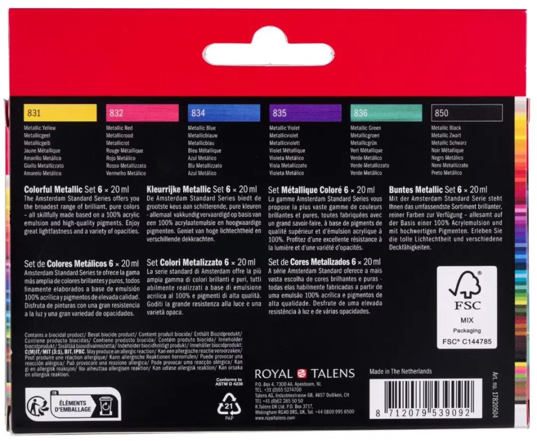 Royal Talens Amsterdam Standard Metallic Acrylverf - 6x20ml