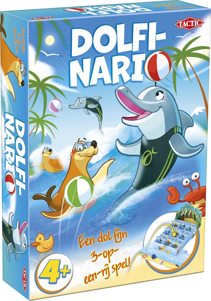 Tactic Dolfinario – Bordspel – Actief 3-Op-Een-Rij Spel – Behendigheid en Teamspel – Familiespel – 2 tot 4 Spelers – Vanaf 4 Jaar