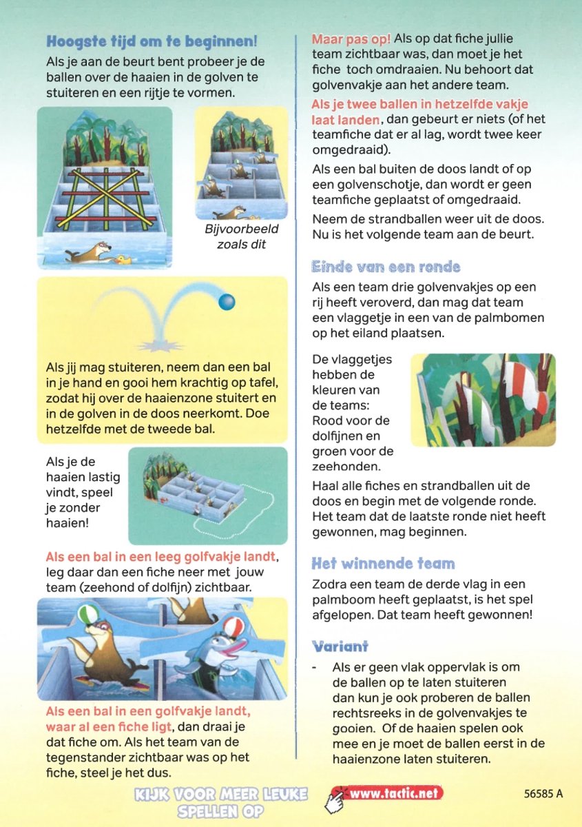 Tactic Dolfinario – Bordspel – Actief 3-Op-Een-Rij Spel – Behendigheid en Teamspel – Familiespel – 2 tot 4 Spelers – Vanaf 4 Jaar