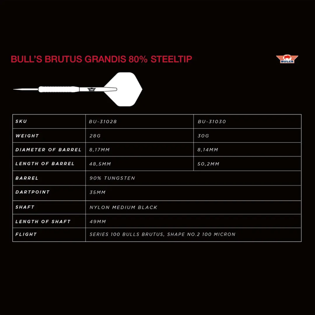 Bull's Brutus Grandis 80% Dartpijlen 30g - Zilver - 3 Stuks