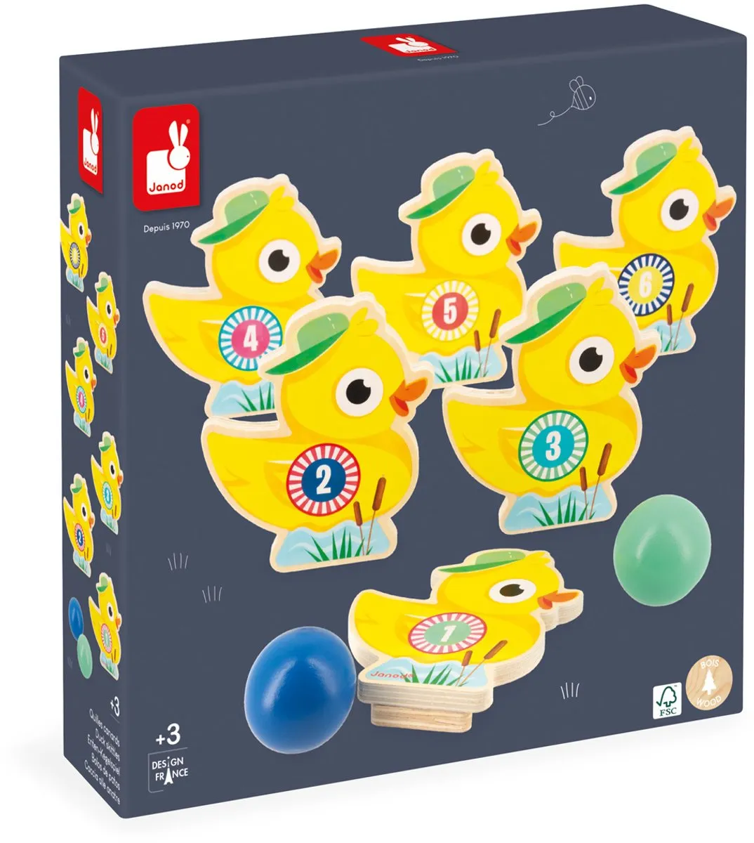 Janod Applepop Bowling Eendjes - 6 Kegels & 2 Ballen - afbeelding 6 van 6