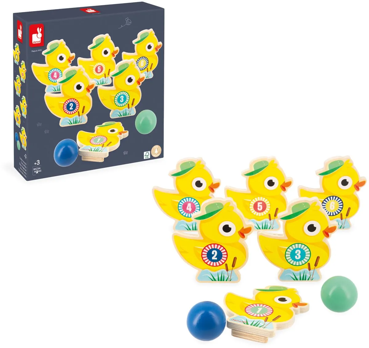 Janod Applepop Bowling Eendjes - 6 Kegels & 2 Ballen