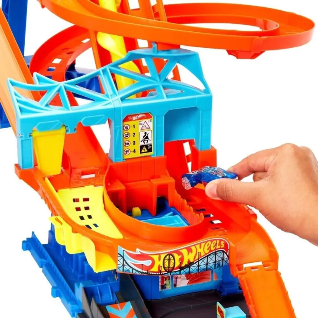 Hot Wheels City Roller Coaster Rally Racebaan - 5 Auto's
