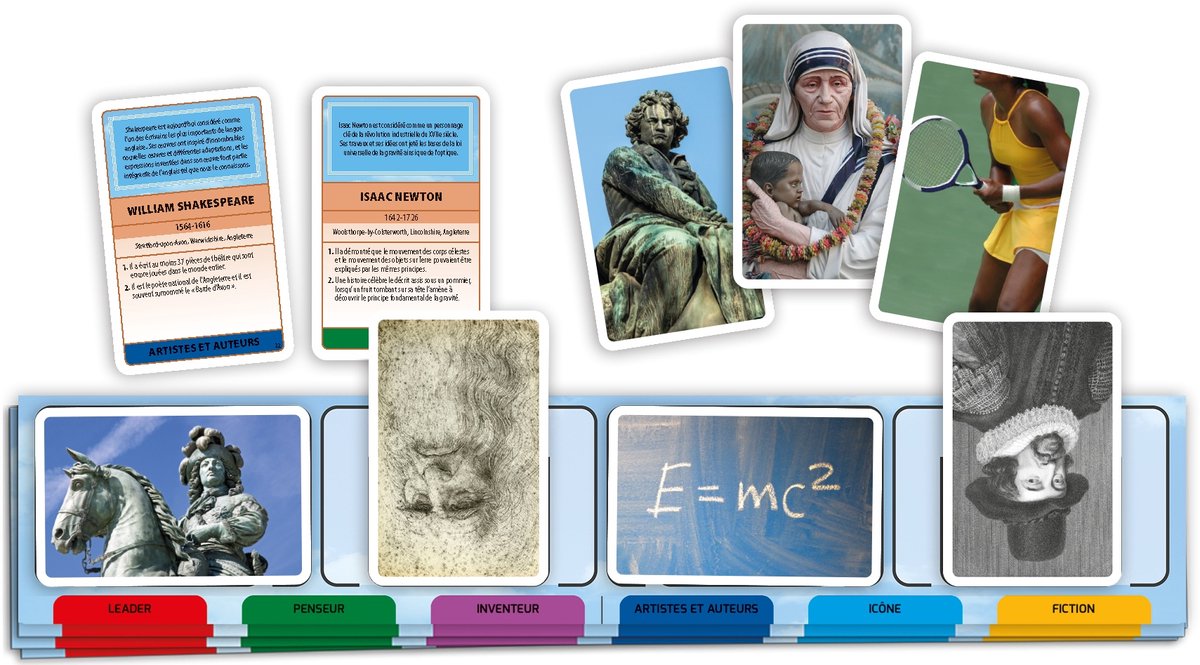 Tactic Helden van de Wereld – Educatief spel – Leer wereldberoemde personen – 185 Kaarten – 6 Speelborden met werelddelen