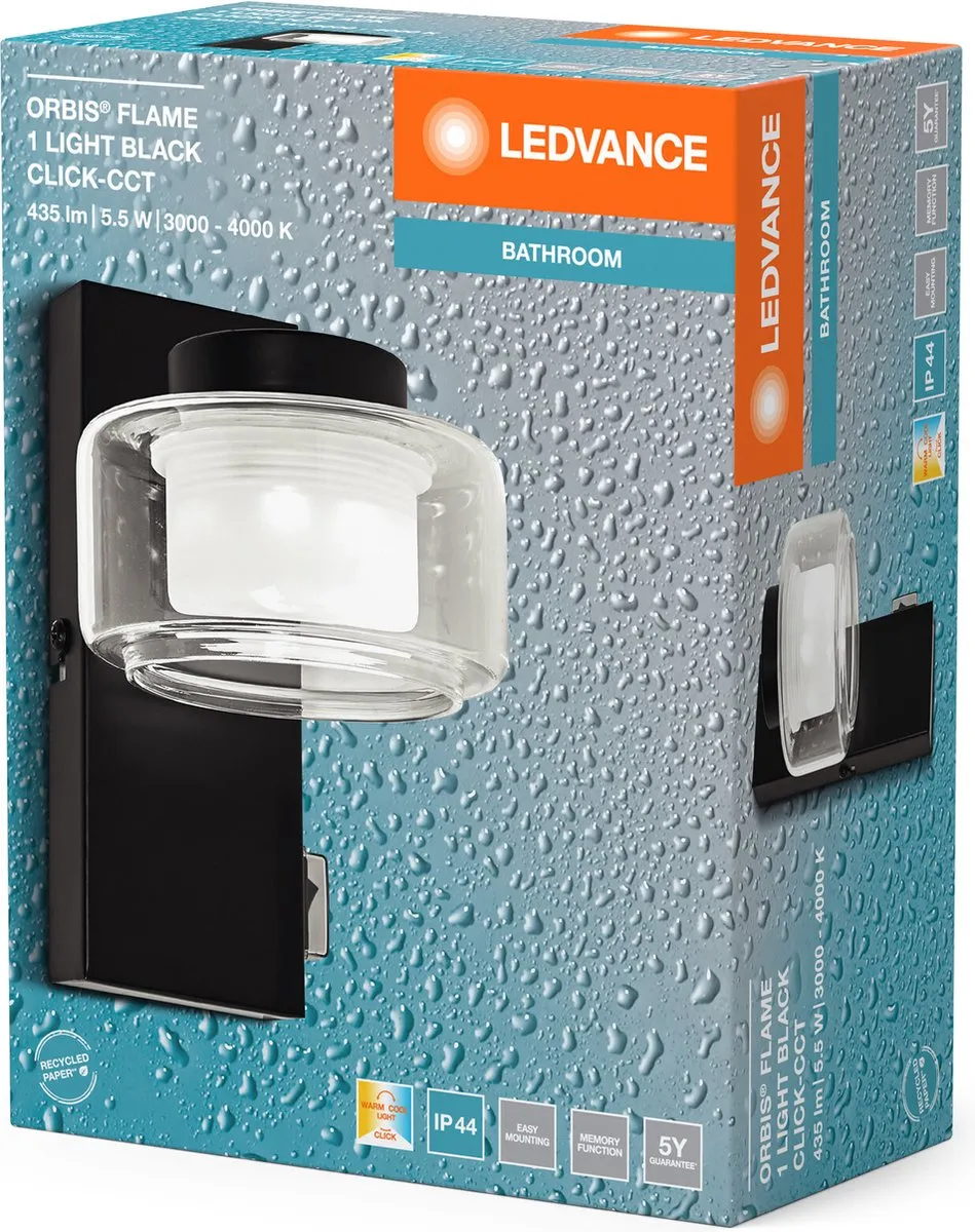 LEDVANCE Orbis Flame Wandlamp 5,5W - Zwart - 350lm - IP44