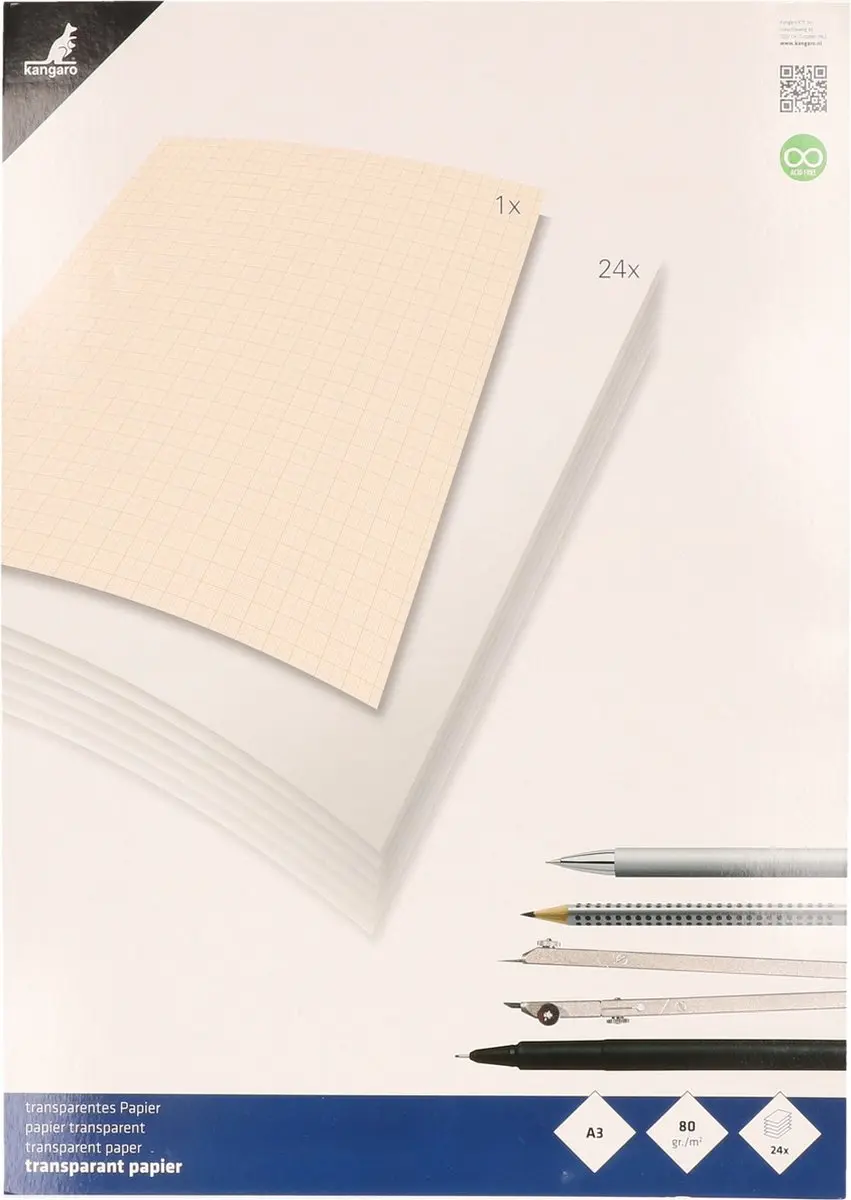 Kangaro A3 Transparant Tekenpapier - 24 Vel 80g - 3 Stuks