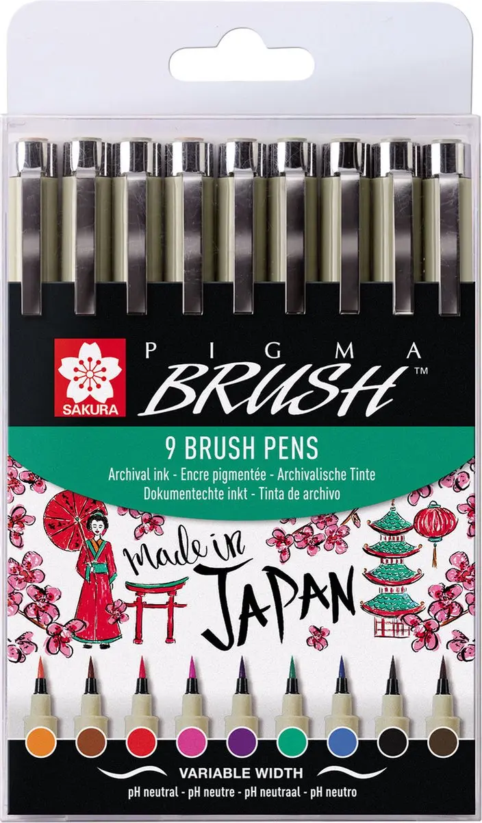 Sakura Pigma Penseel Etui - 9 Stuks Multicolor