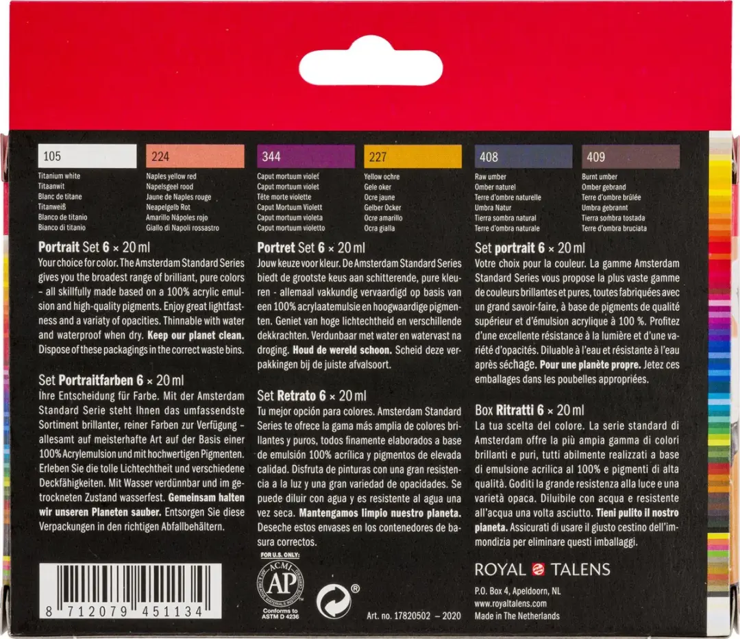 Amsterdam Standard Acrylverf Portret Set - 6x20ml - Assorti
