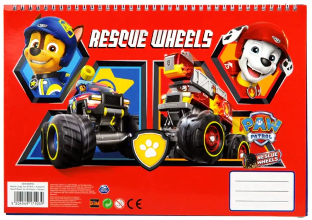 PAW Patrol Rescue Wheels A4 Schetsboek - 40 Pagina's - Stickers