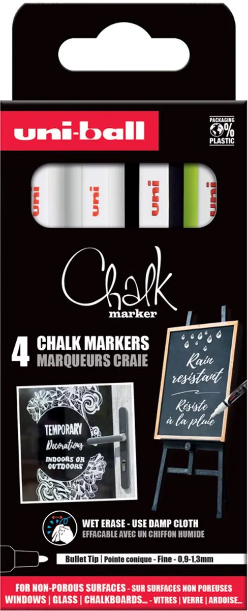 uni-ball Chalk PWE-3MS Krijtmarker - Wit - 4 Stuks