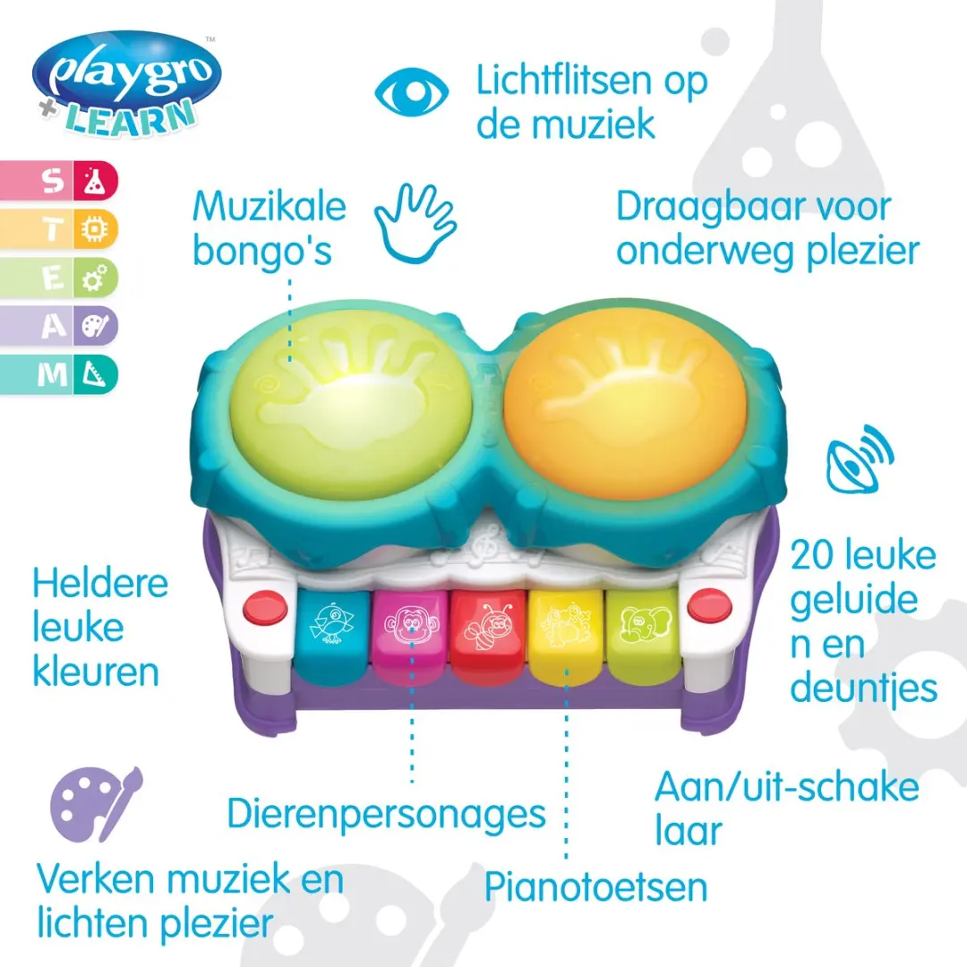 Playgro Djembe Muziekmaker - 3x Penlite - Multi - afbeelding 6 van 6