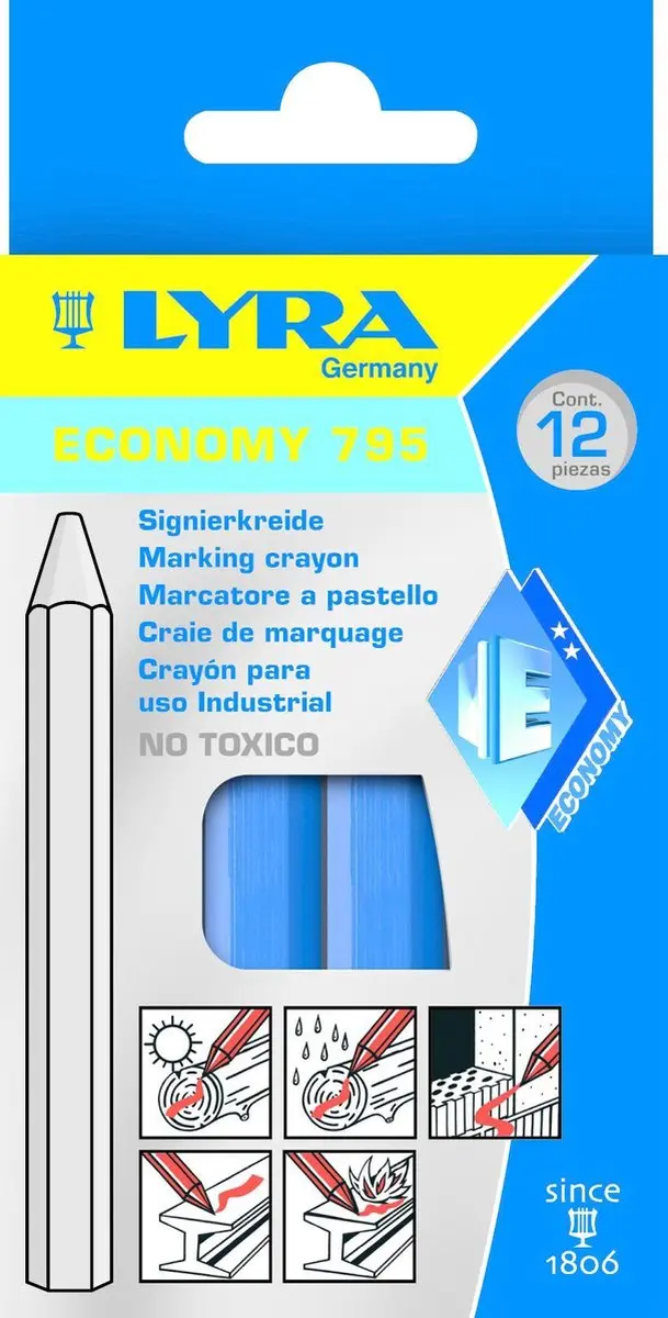 Lyra Merkkrijt Blauw - 12 Stuks