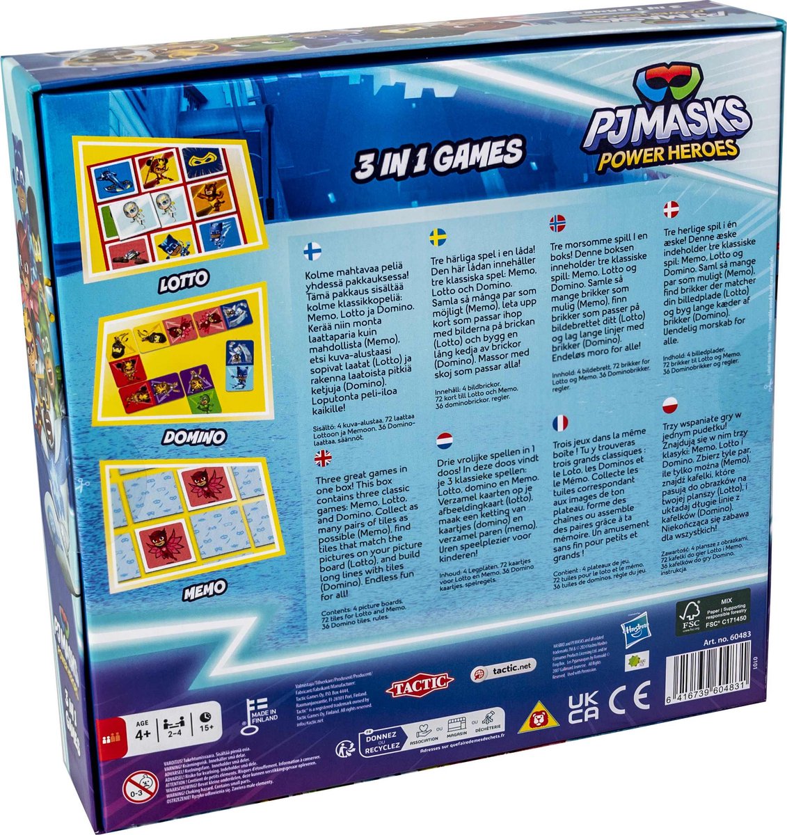 Tactic PJ Masks 3-in-1 Spellenverzameling – Kaartspel – Lotto – Domino – Memo – Kinderspel vanaf 4 jaar