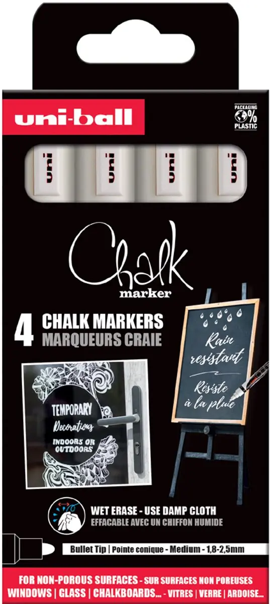 uni-ball Chalk PWE-5M Krijtmarker - 4 Stuks - Fluor Assorti
