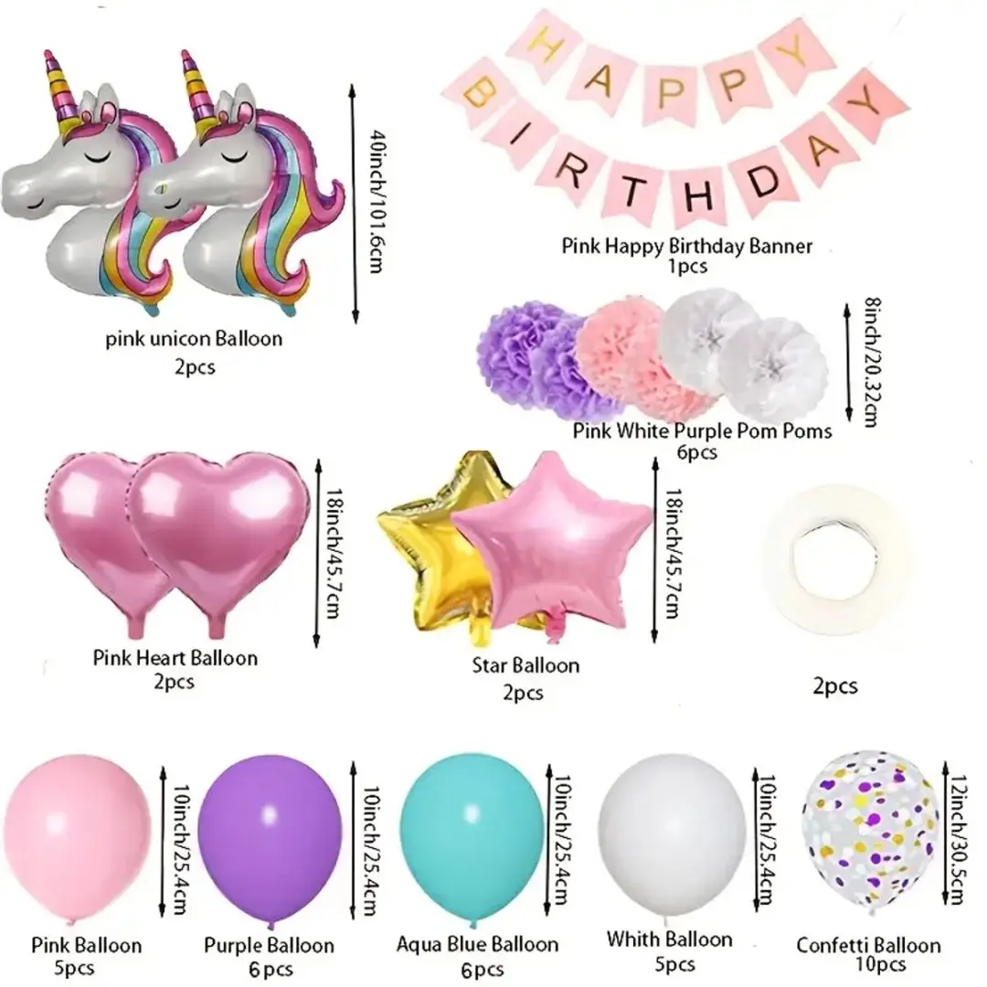 Unicorn Eenhoorn Feestpakket XL - 42-delig - Roze/Paars/Wit - afbeelding 3 van 4